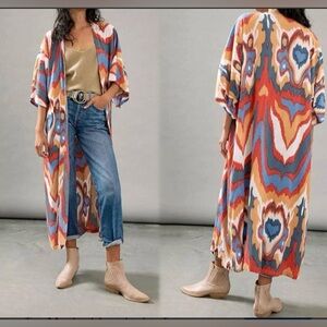 BEL KAZAN Anthropologie Kyra Maxi Open Kaftan Kimono Duster Boho One Size OS